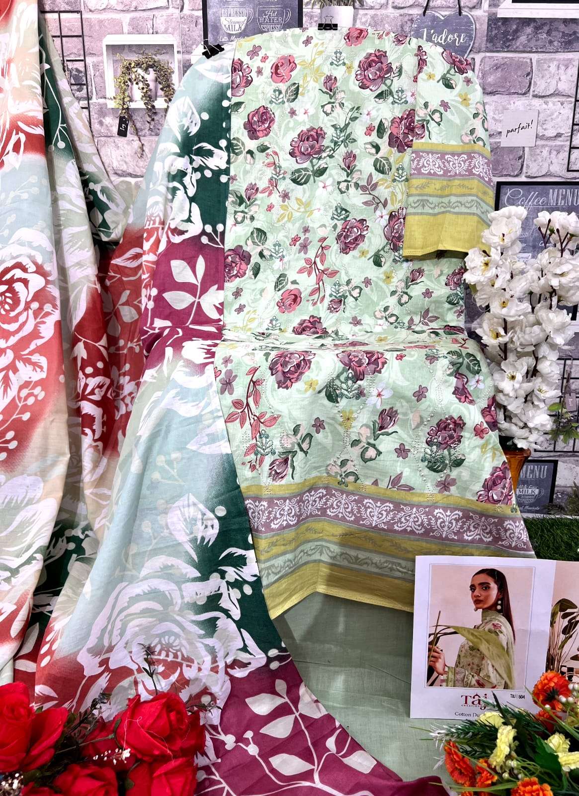 Taj 504 And 505 Cotton Dupatta Pakistani Suits Wholesale catalog