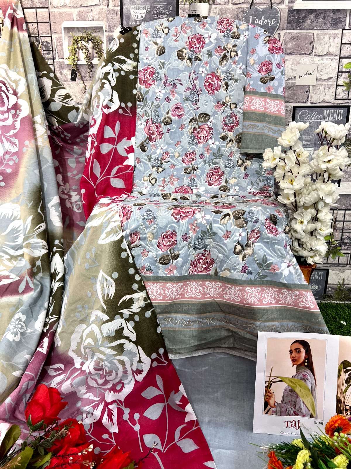Taj 504 And 505 Cotton Dupatta Pakistani Suits Wholesale catalog