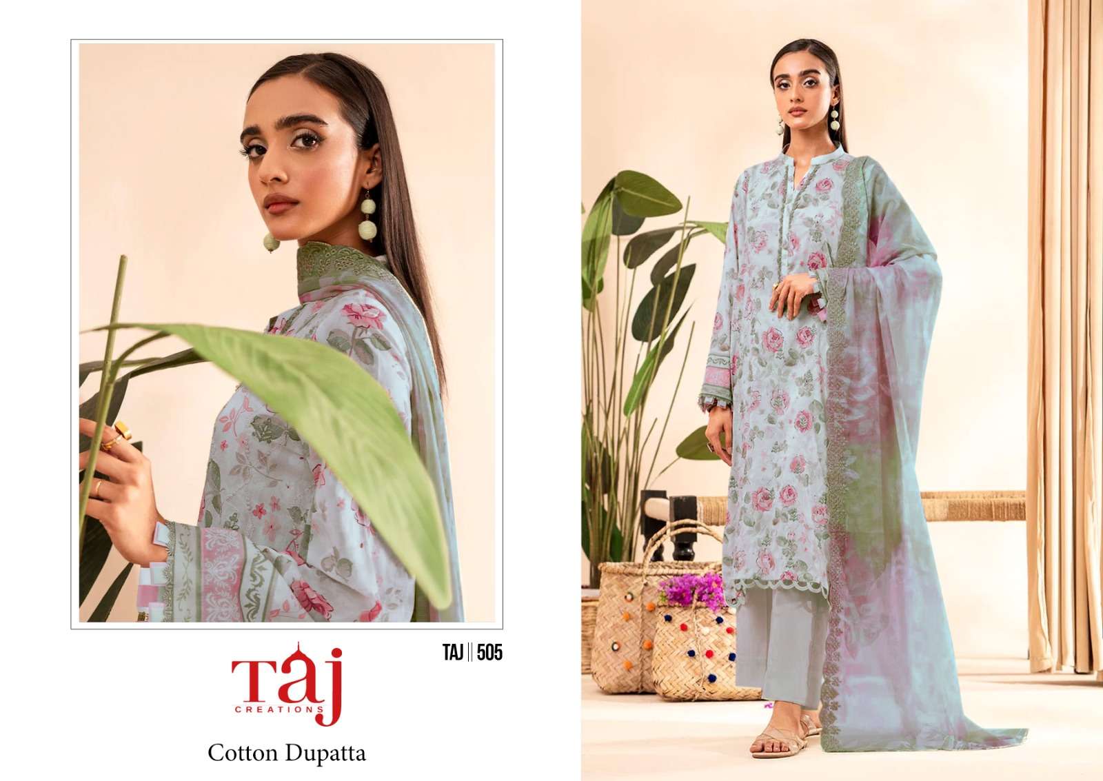 Taj 504 And 505 Cotton Dupatta Pakistani Suits Wholesale catalog