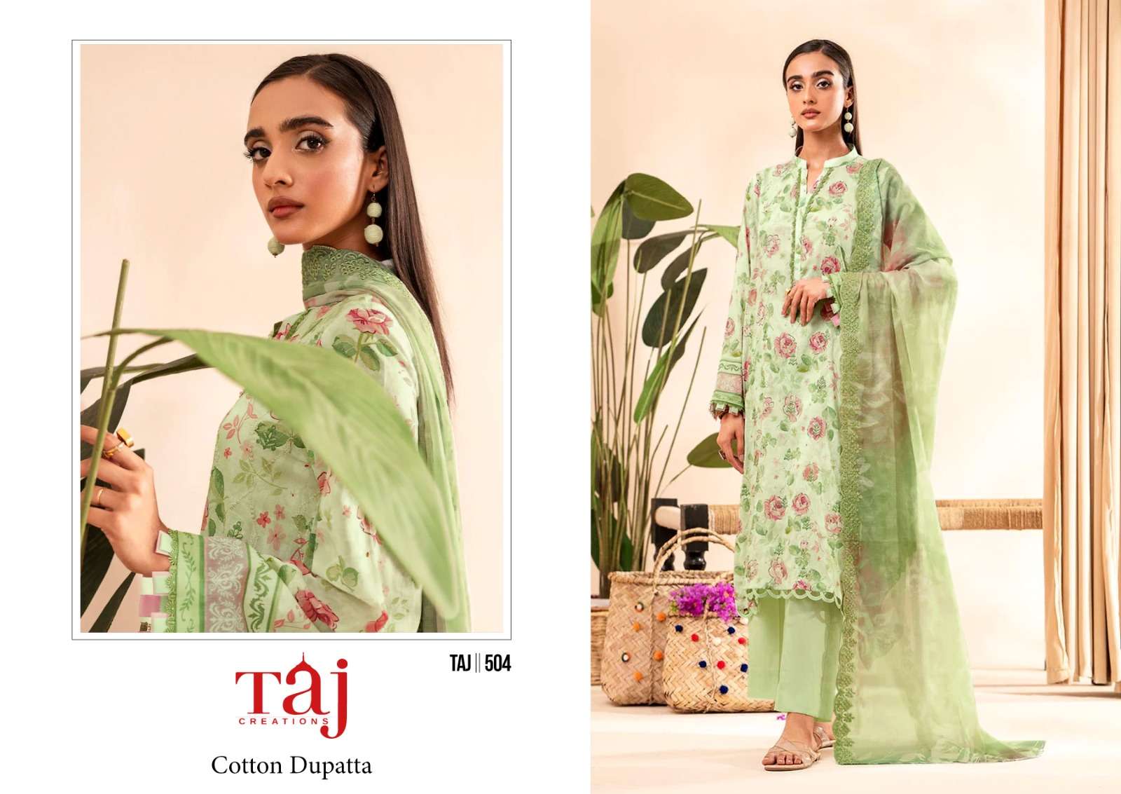 Taj 504 And 505 Cotton Dupatta Pakistani Suits Wholesale catalog