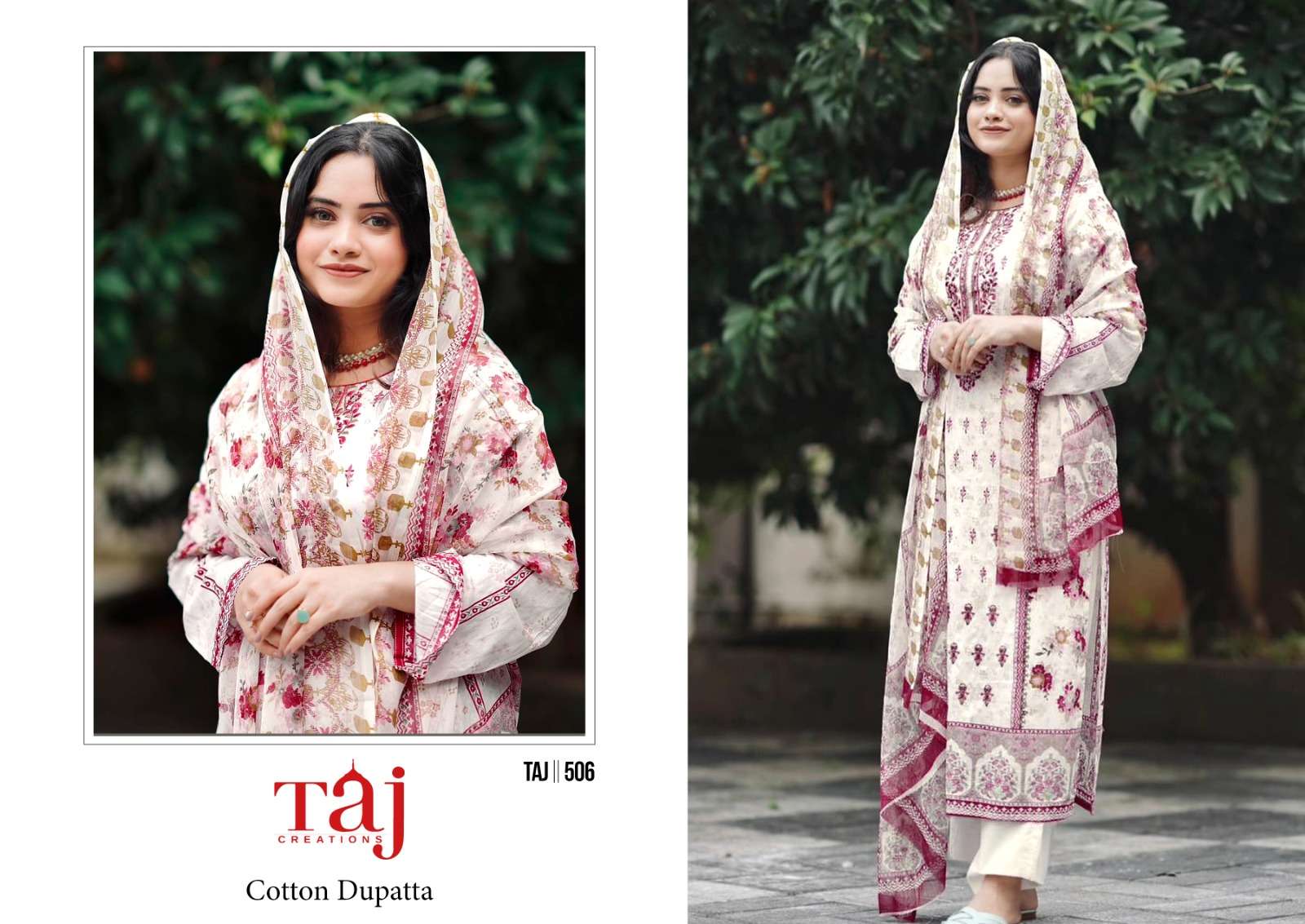 Taj 506 And 507 Cotton Dupatta Pakistani Suits Wholesale catalog