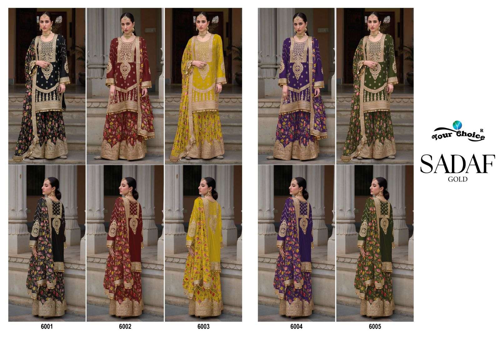 Your Choice Sadaf Gold Designer Chinon Salwar Suit Wholesale catalog