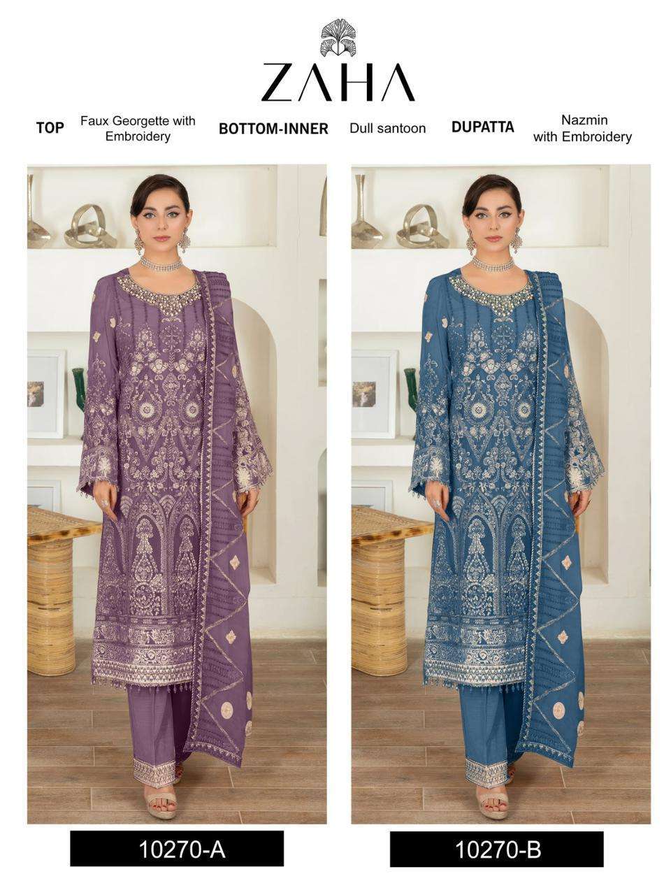 Zaha 10270 A And B Georgette Embroidery Salwar Kameez Wholesale catalog