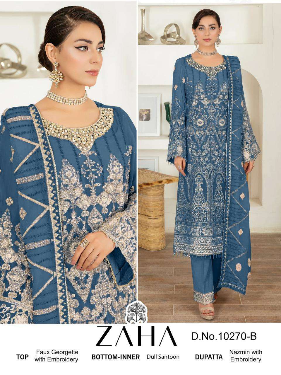 Zaha 10270 A And B Georgette Embroidery Salwar Kameez Wholesale catalog