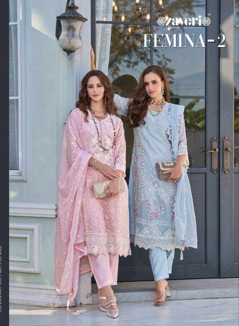 Zaveri Femina Vol 2 Organza Designer Dress Materials Wholesale catalog