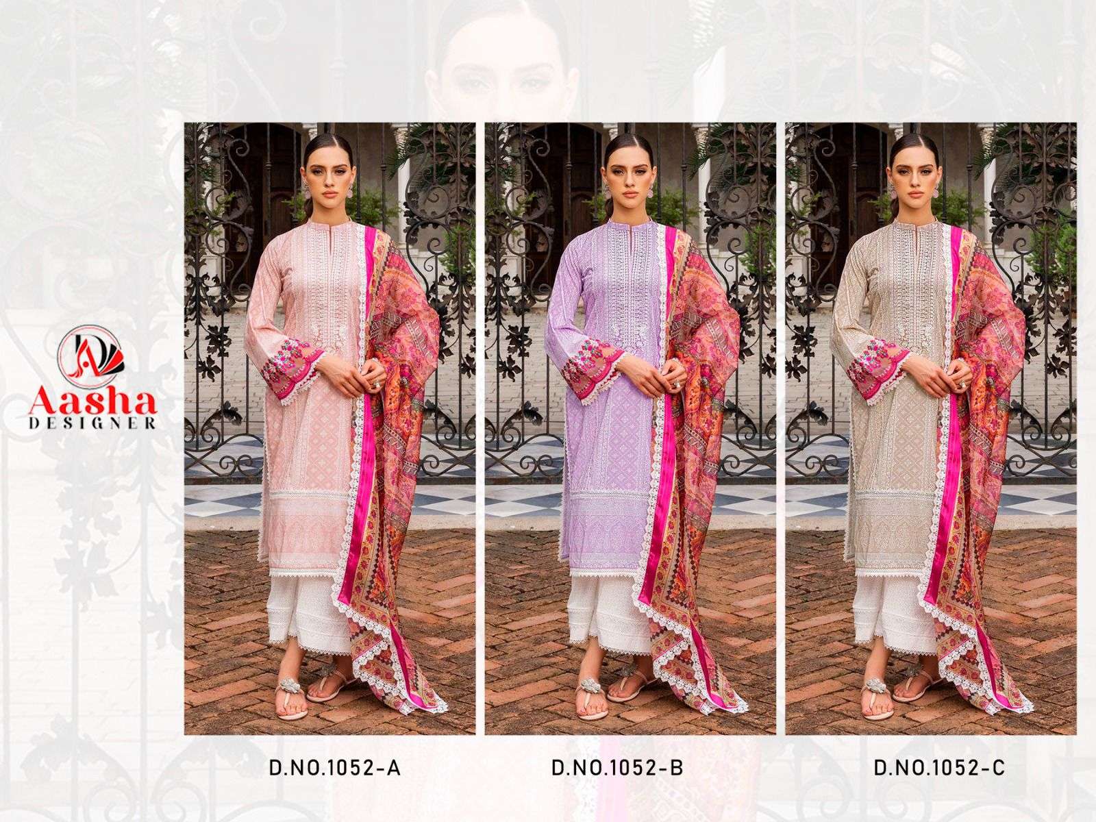 Aasha 1052 A To C Chiffon Dupatta Salwar Kameez Wholesale catalog