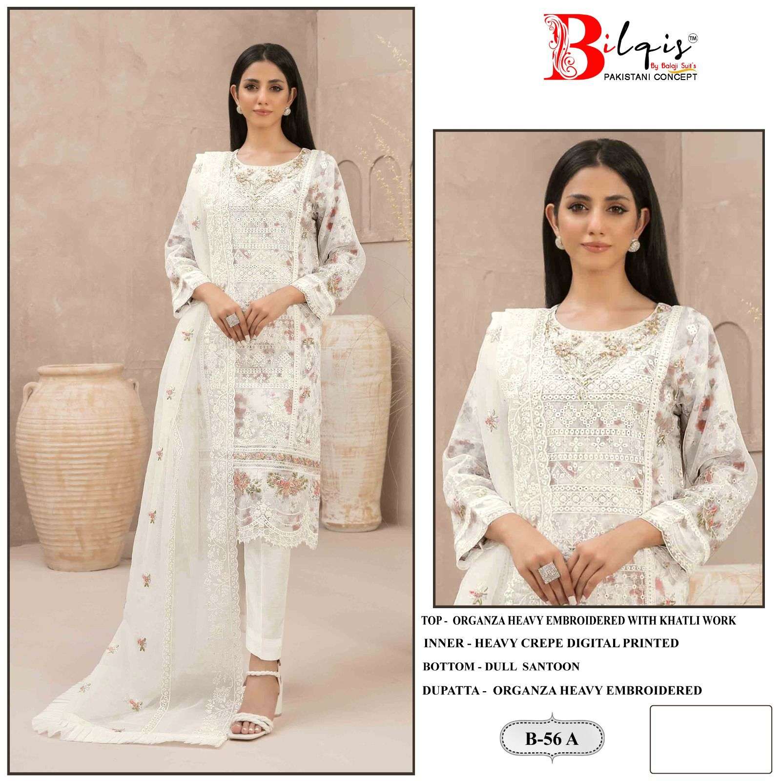 Bilqis B 56 A To D Organza Pakistani Suit Wholesale catalog