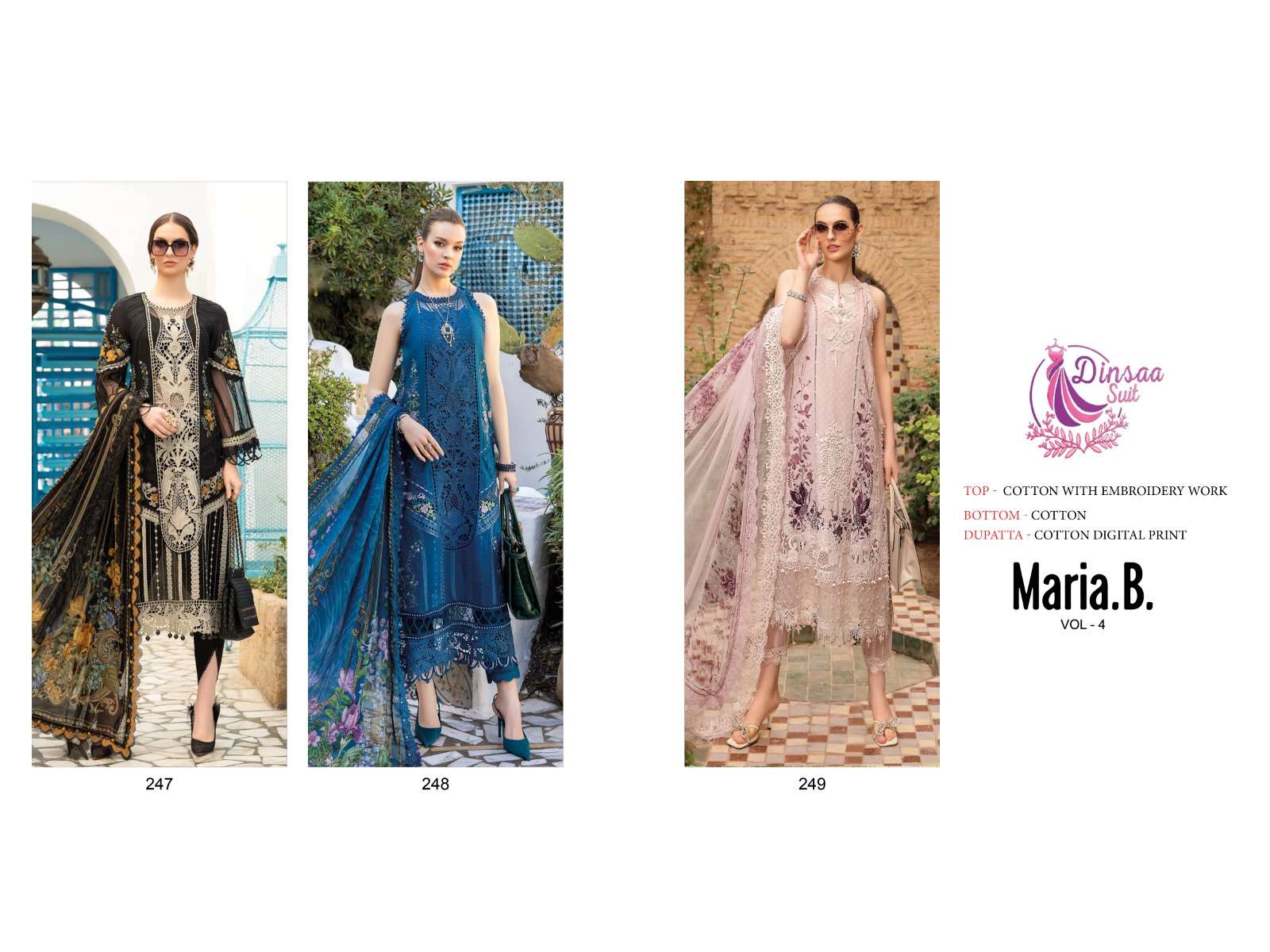 Dinsaa Maria B Vol 4 Cotton Salwar Kameez Wholesale catalog