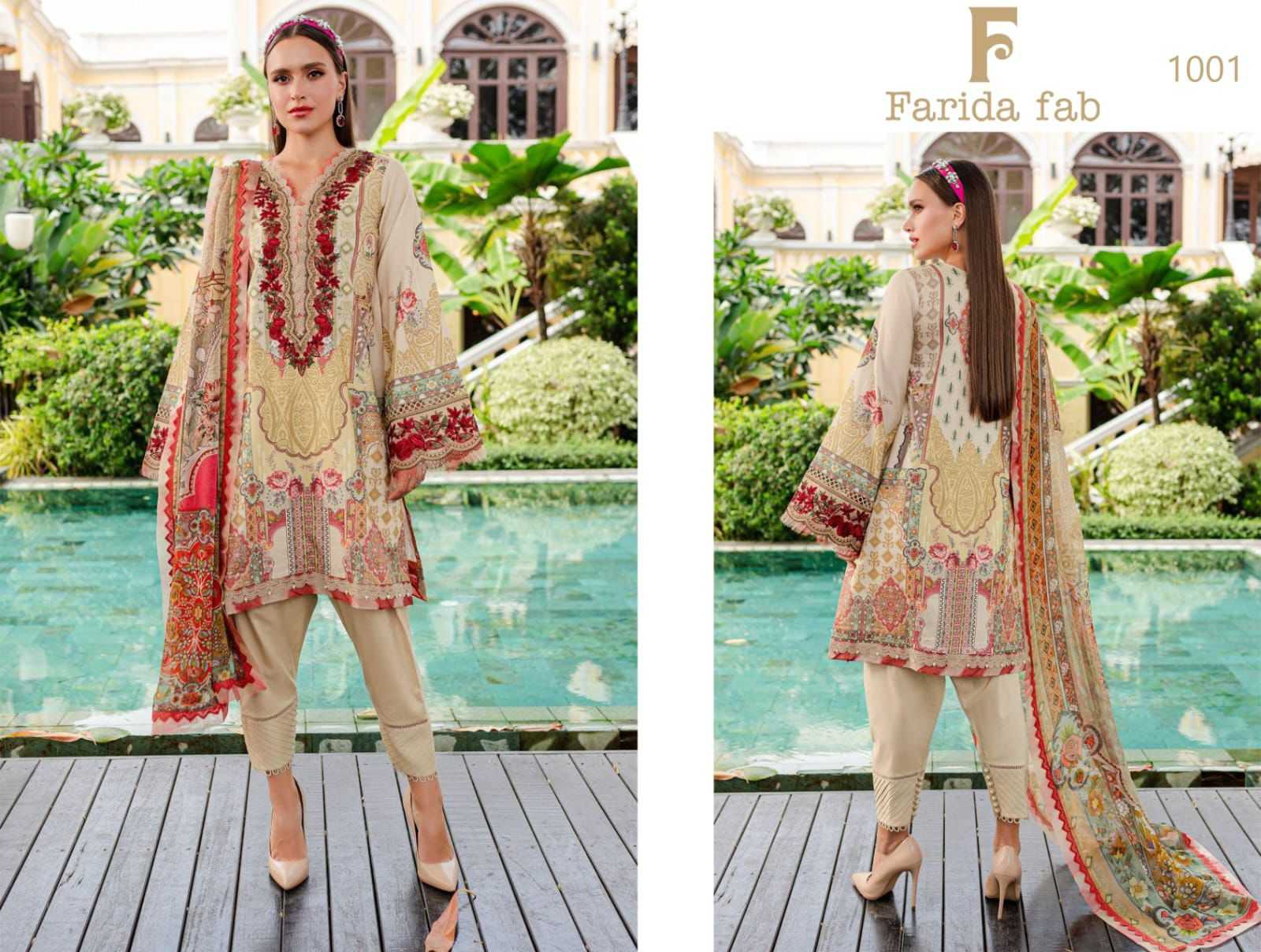 Farida Fab Gul Mohor Cotton Digital printed Dress Material Wholesale catalog