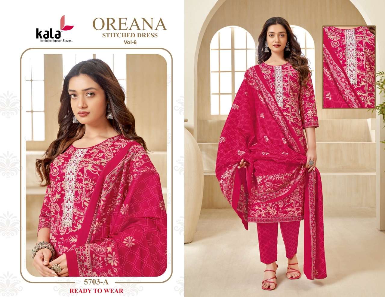 Kala Oreana Vol-6 – Kurti Pant With Dupatta Wholesale Catalog