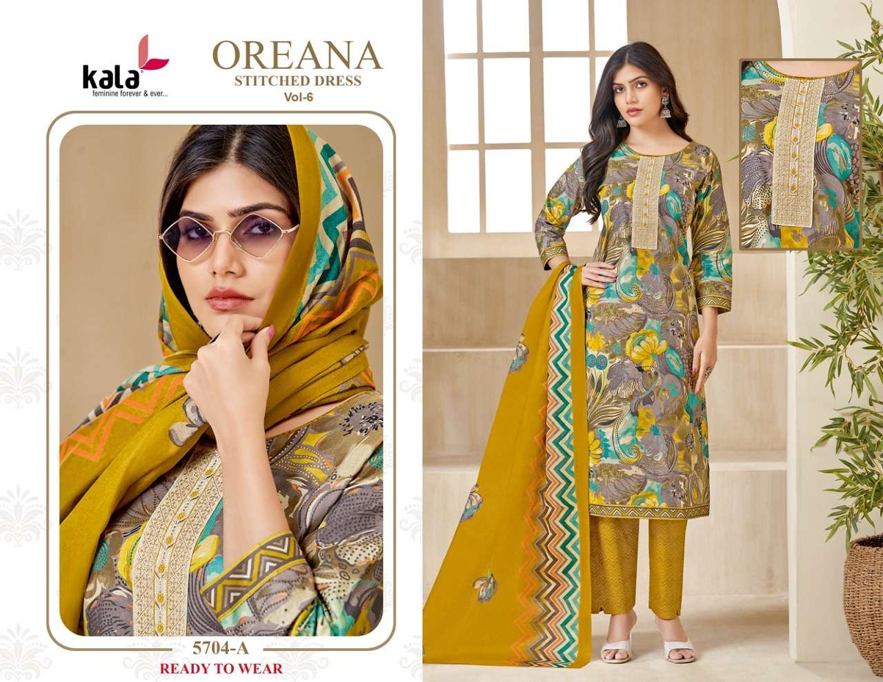 Kala Oreana Vol-6 – Kurti Pant With Dupatta Wholesale Catalog