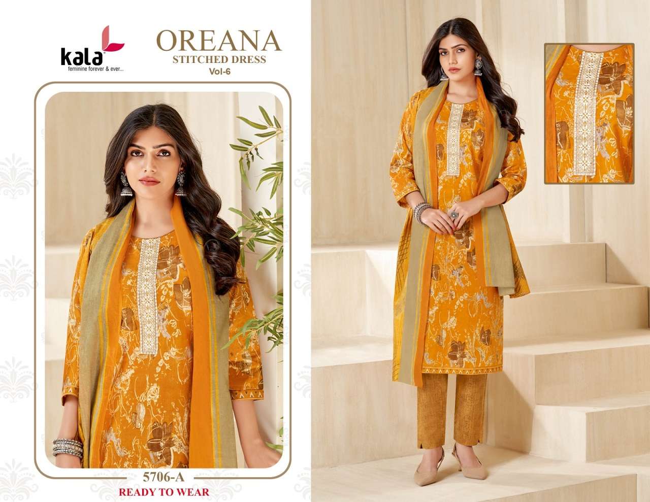 Kala Oreana Vol-6 – Kurti Pant With Dupatta Wholesale Catalog