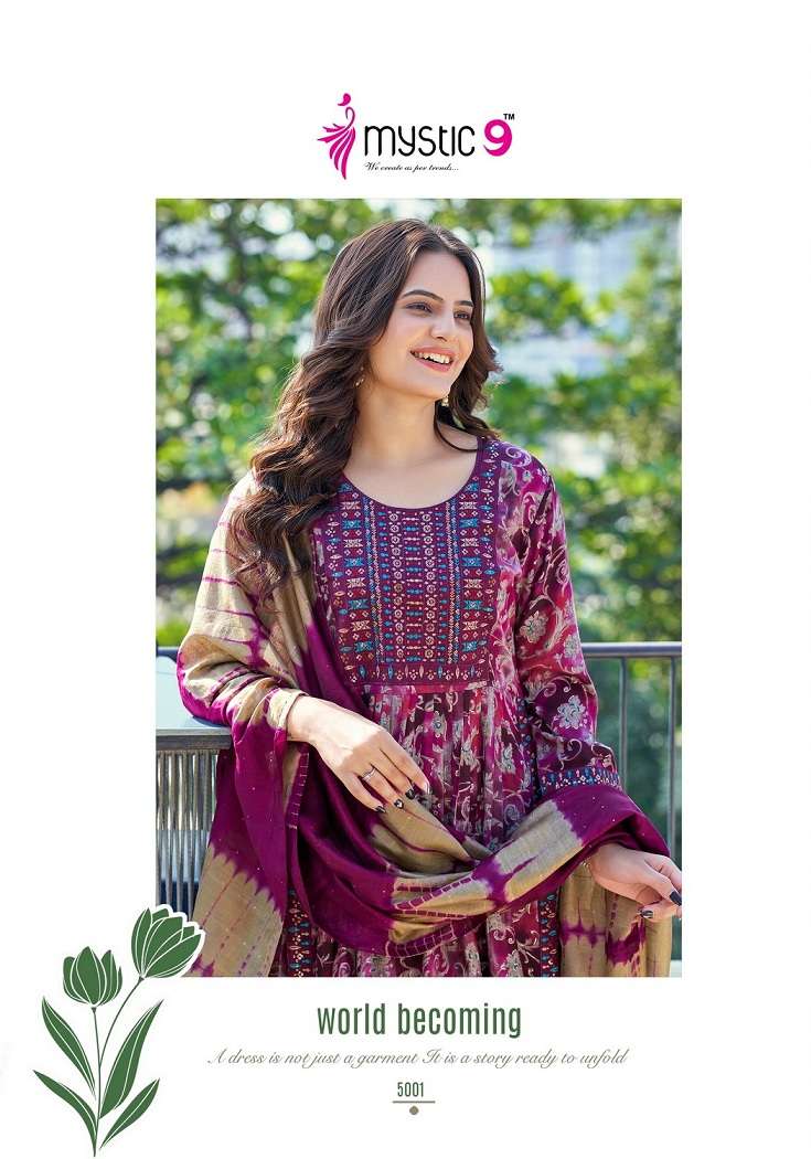 Mystic9 Sara Vol-5 – Nyra Cut Kurti Pant With Dupatta Wholesale Catalog