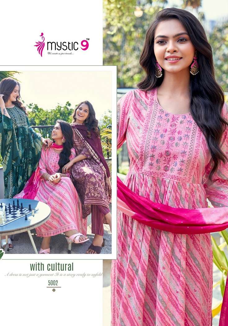 Mystic9 Sara Vol-5 – Nyra Cut Kurti Pant With Dupatta Wholesale Catalog