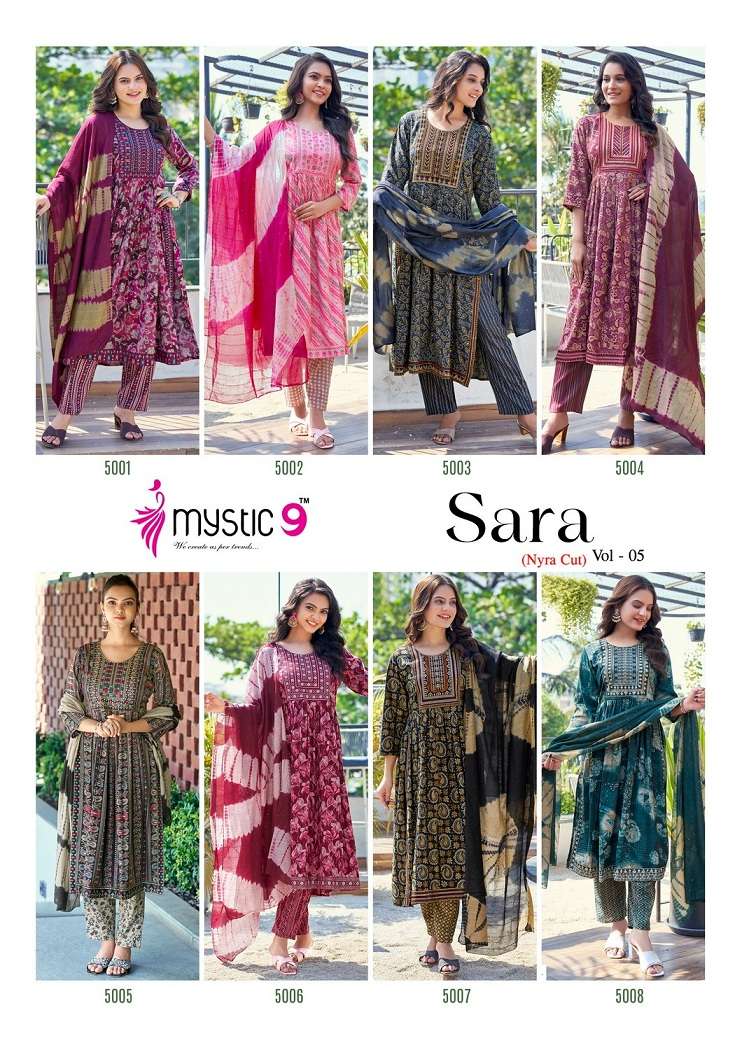 Mystic9 Sara Vol-5 – Nyra Cut Kurti Pant With Dupatta Wholesale Catalog