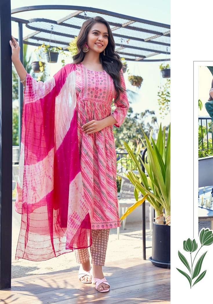 Mystic9 Sara Vol-5 – Nyra Cut Kurti Pant With Dupatta Wholesale Catalog