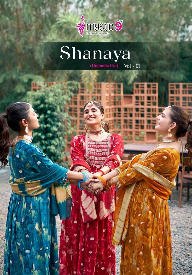 Mystic9 Shanaya Vol-1 – Umbrella Cut Kurti With Pant And Dupatta Wholesale Catalog
