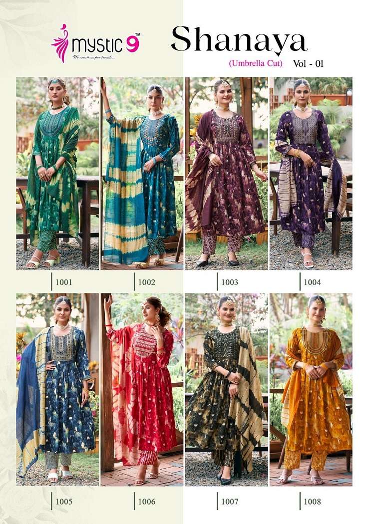 Mystic9 Shanaya Vol-1 – Umbrella Cut Kurti With Pant And Dupatta Wholesale Catalog