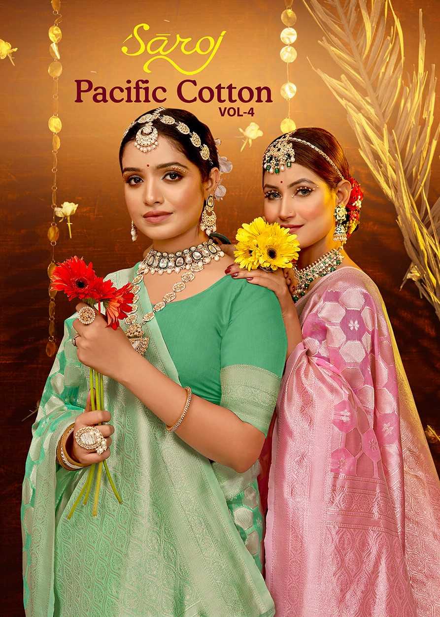 Saroj Pacific Cotton  Vol.4 Soft cotton rich pallu saree  Wholesale catalog    