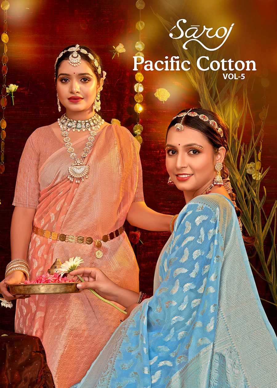 Saroj Pacific Cotton  Vol.5 Soft cotton rich pallu saree Wholesale catalog    
