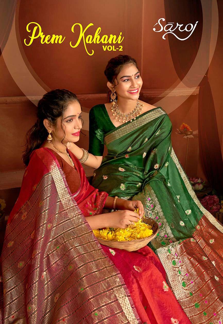 Saroj Prem Kahani Vol.2 organza chit pallu Saree Wholesale catalog    