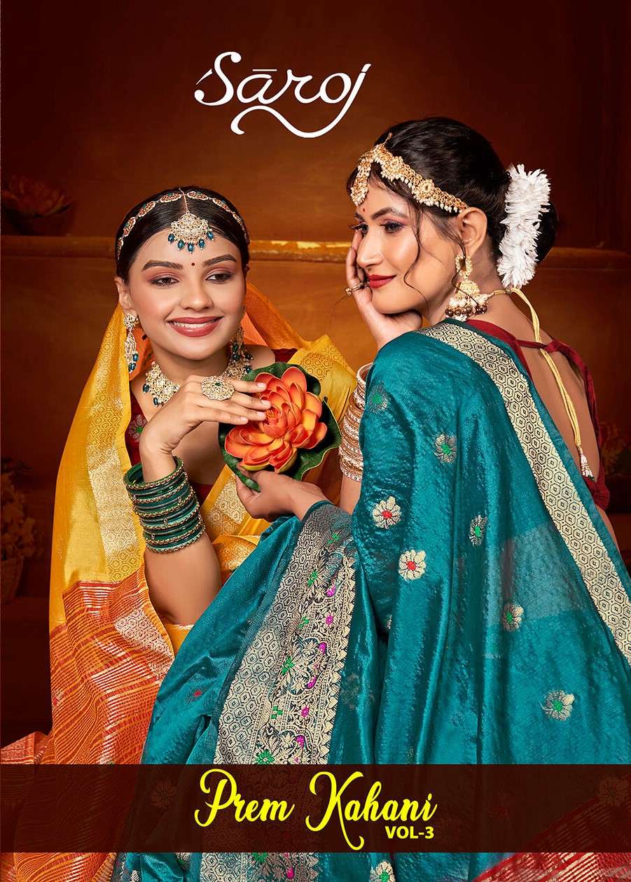 Saroj Prem Kahani Vol.3 organza chit pallu Wholesale catalog    