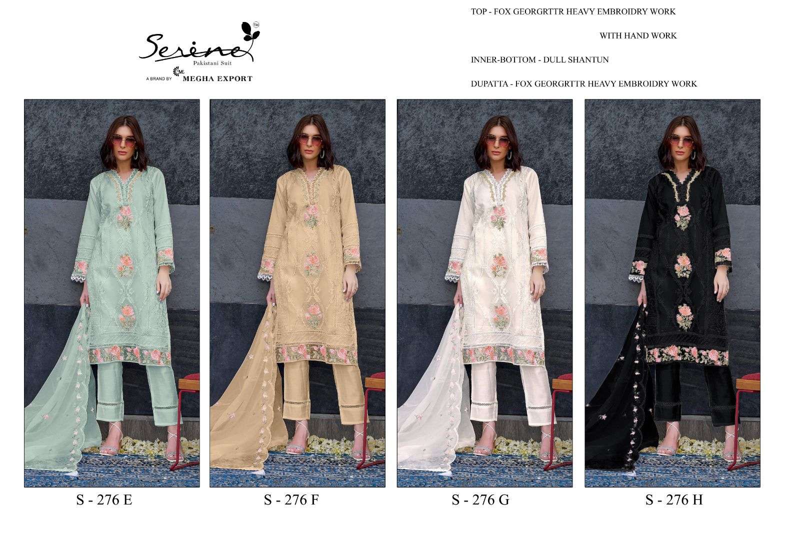 Serine S 276 E To H Georgette Salwar Suits Wholesale catalog