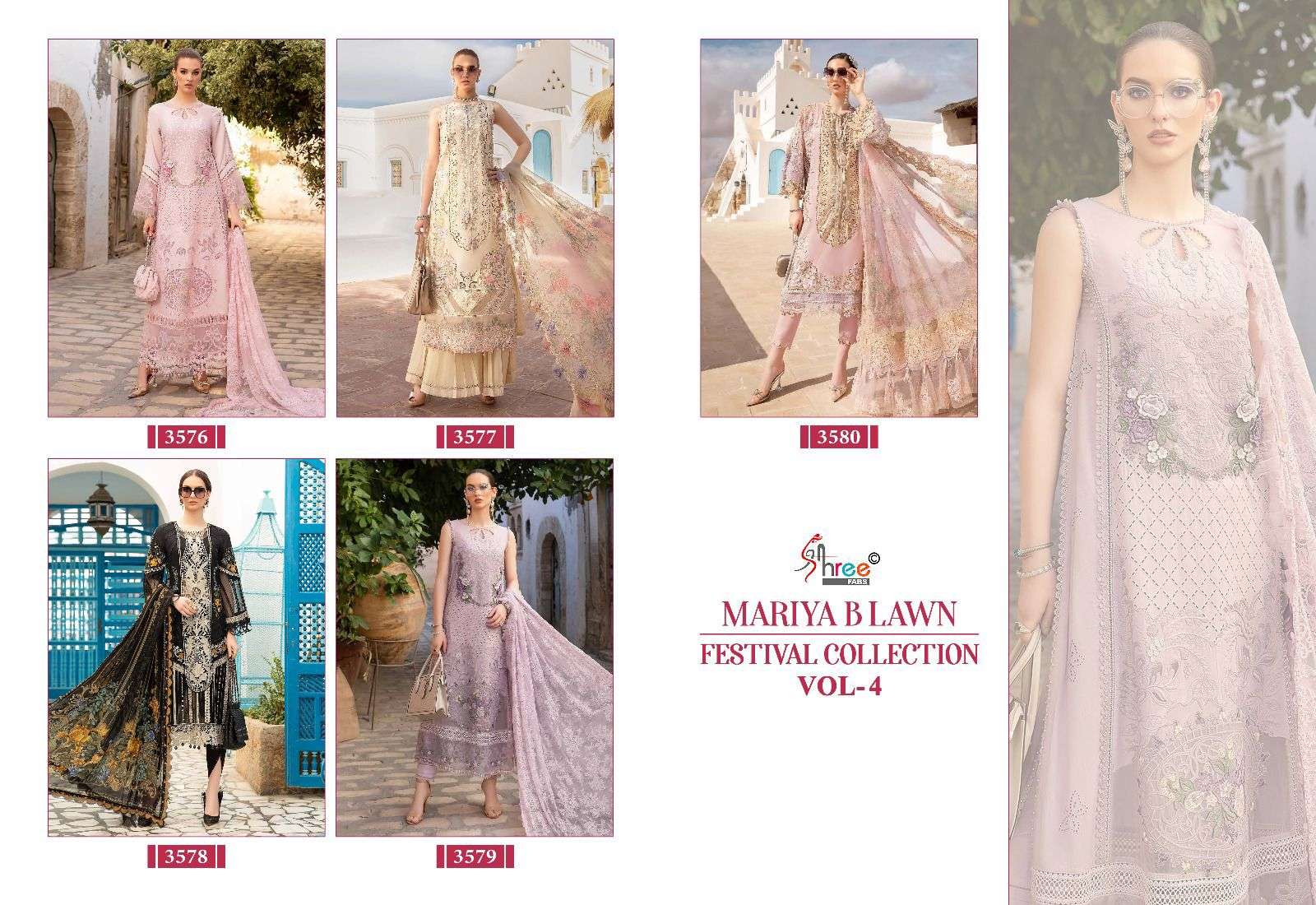 Shree Mariya B Lawn Festival Vol 4 Chiffon Dupatta Pakistani Suits Wholesale catalog