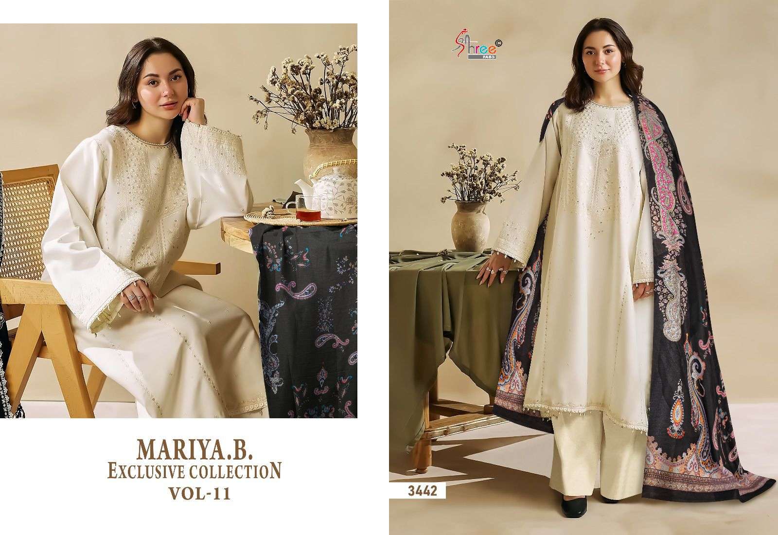 Shree Mariya B Vol 11 Chiffon Dupatta Pakistani Suit Wholesale catalog