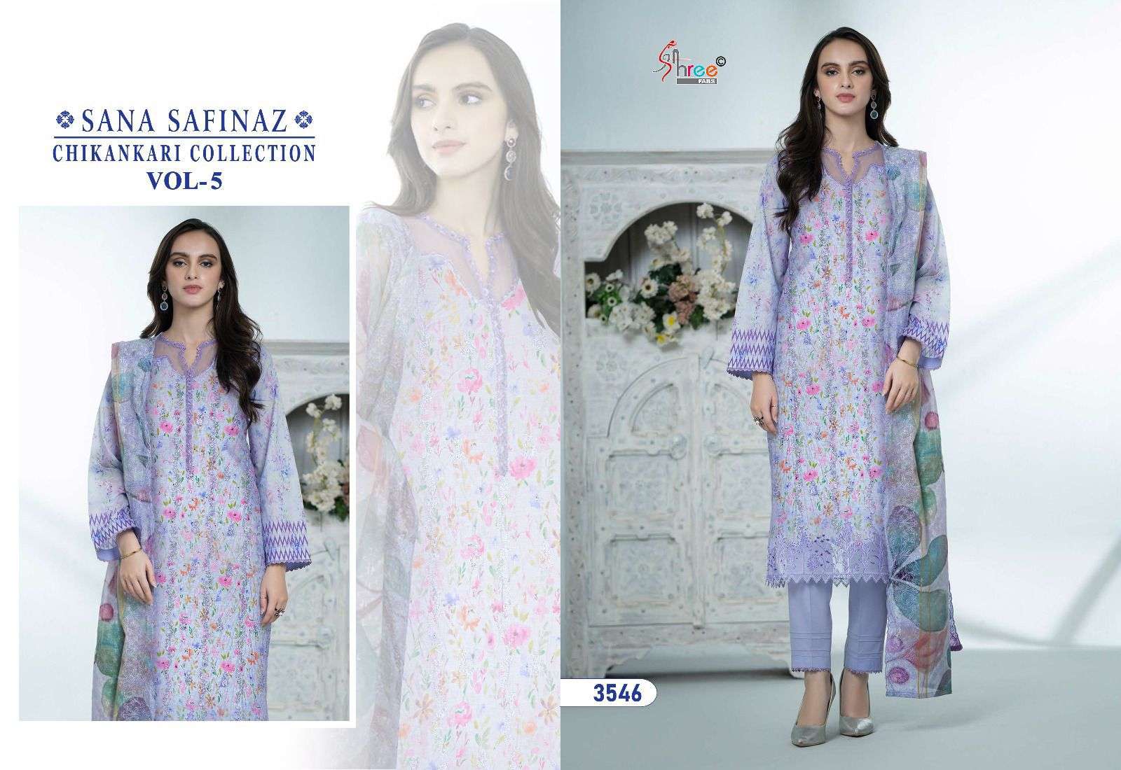Shree Sana Safinaz Chikankari Vol 5 Cotton Dupatta Salwar Suit Wholesale catalog