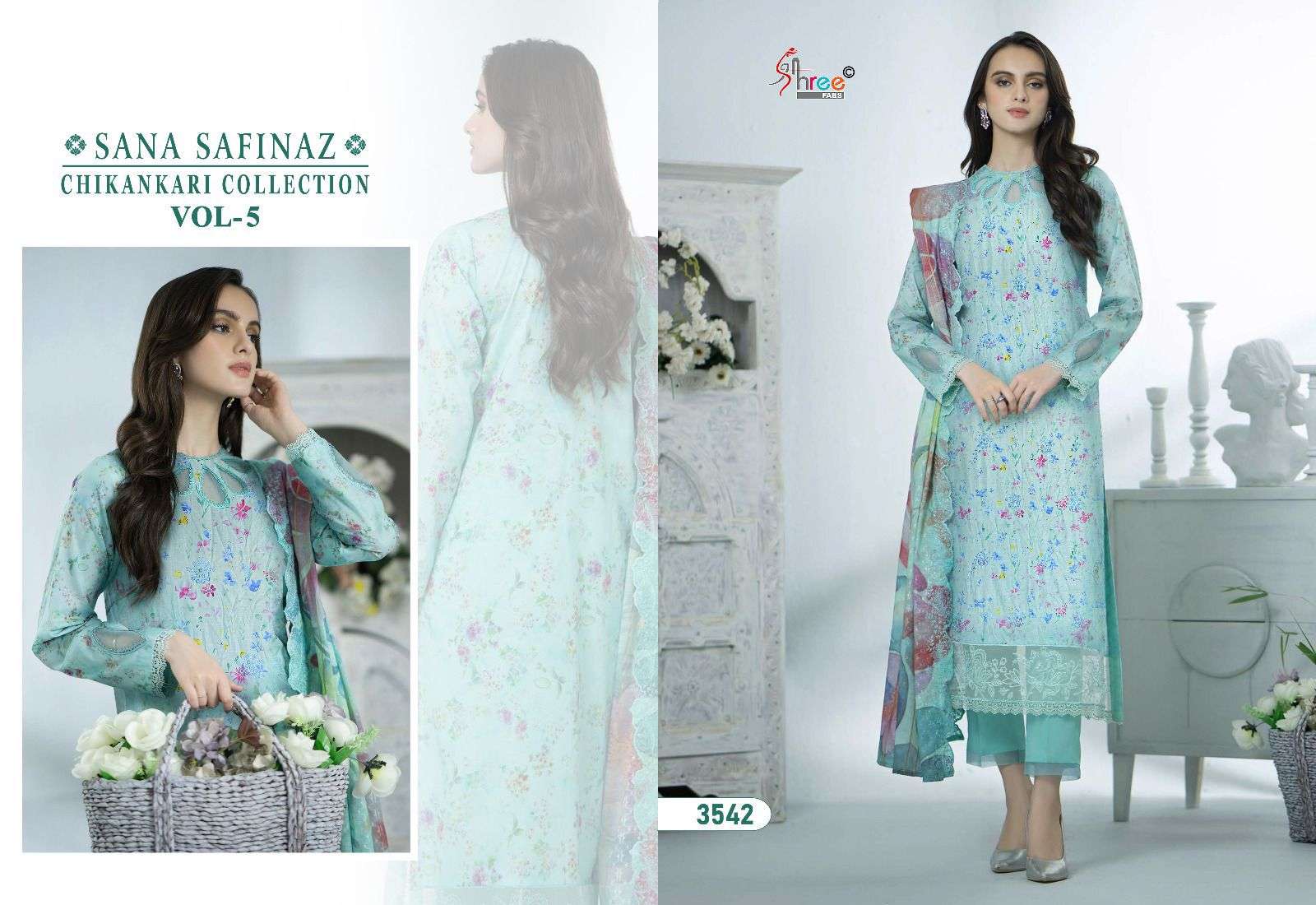 Shree Sana Safinaz Chikankari Vol 5 Cotton Dupatta Salwar Suit Wholesale catalog