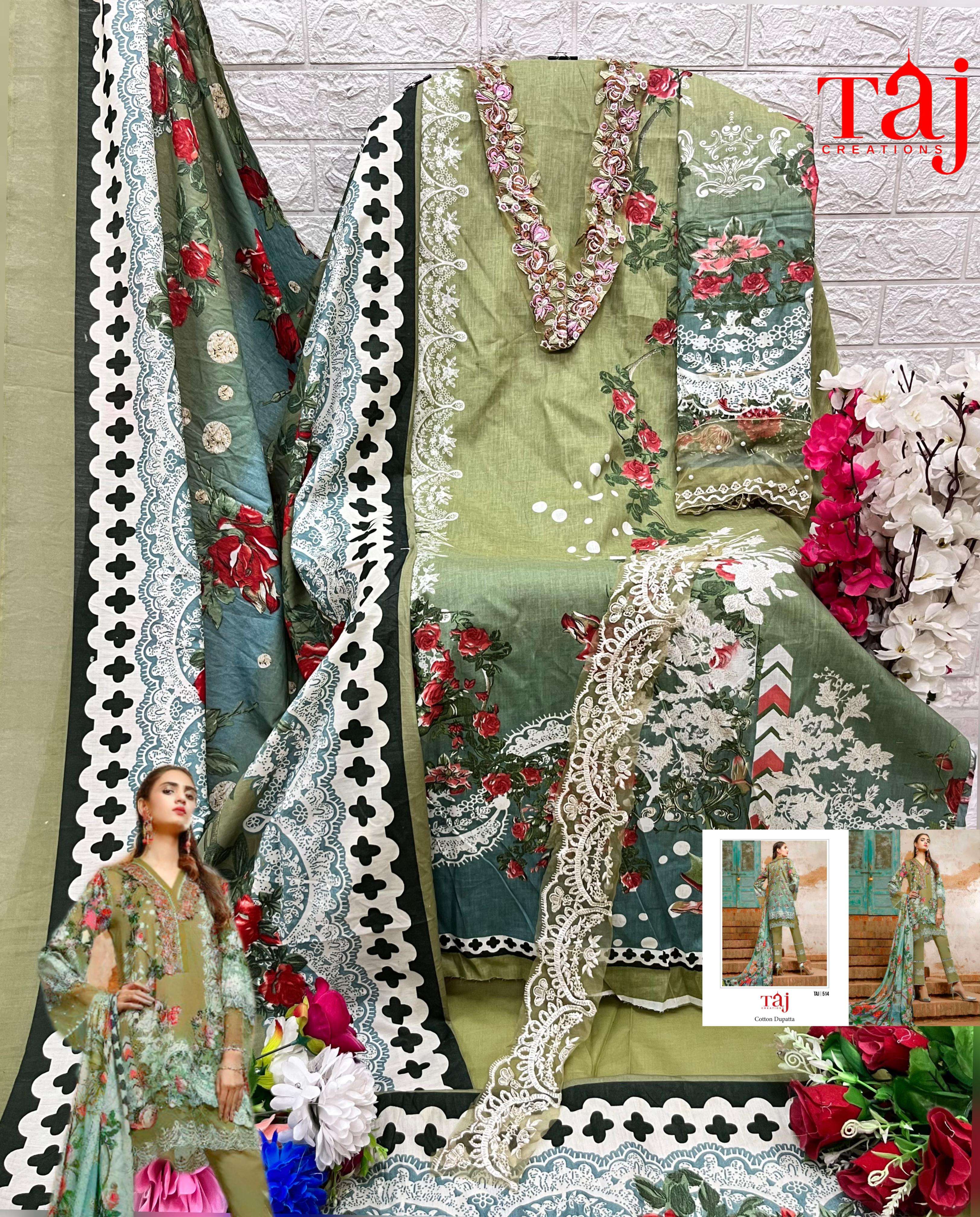 Taj 512 And 514 Chiffon Dupatta Salwar Suits Wholesale catalog