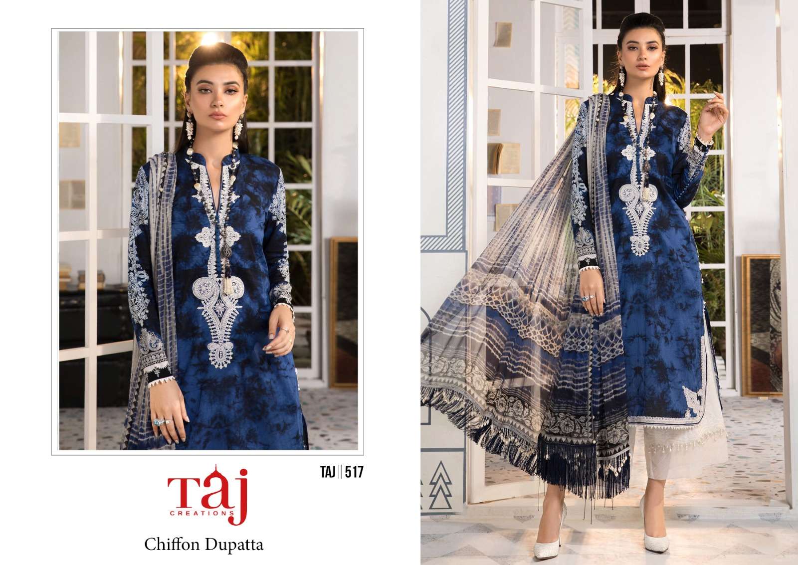 Taj 517 And 518 Cotton Dupatta Salwar Suits Wholesale catalog