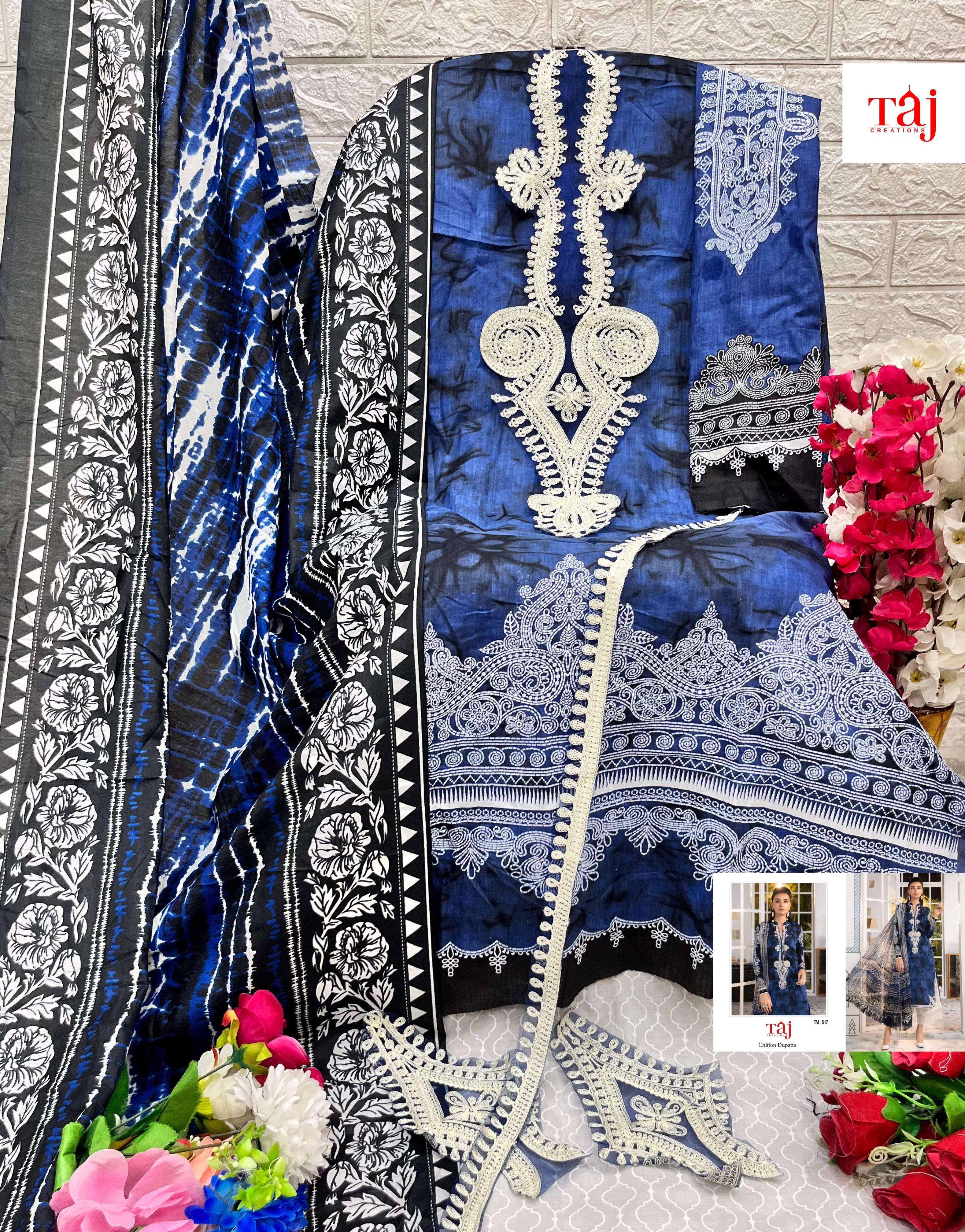 Taj 517 And 518 Cotton Dupatta Salwar Suits Wholesale catalog