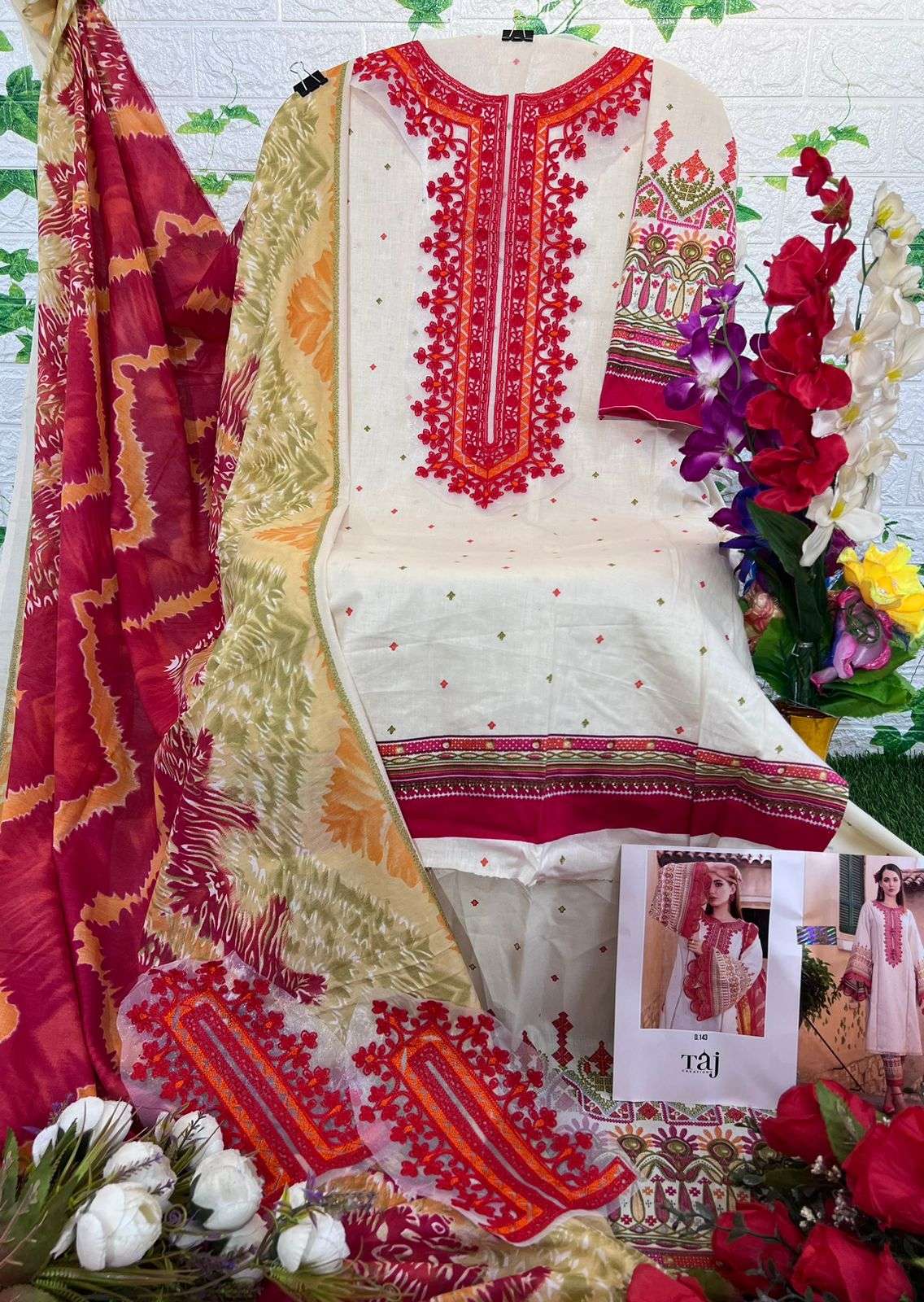 Taj Maria B M Print 143 Chiffon Dupatta Pakistani Suit Wholesale catalog