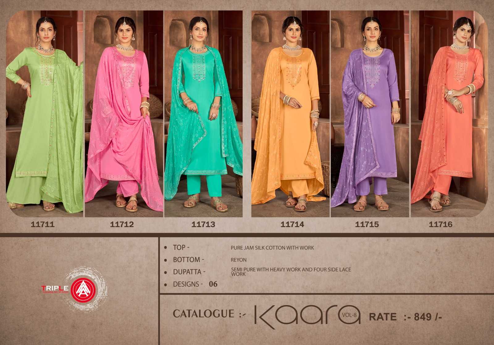 Triple Aaa Kaara Vol 8 Jam Silk Designer Salwar Kameez Wholesale catalog