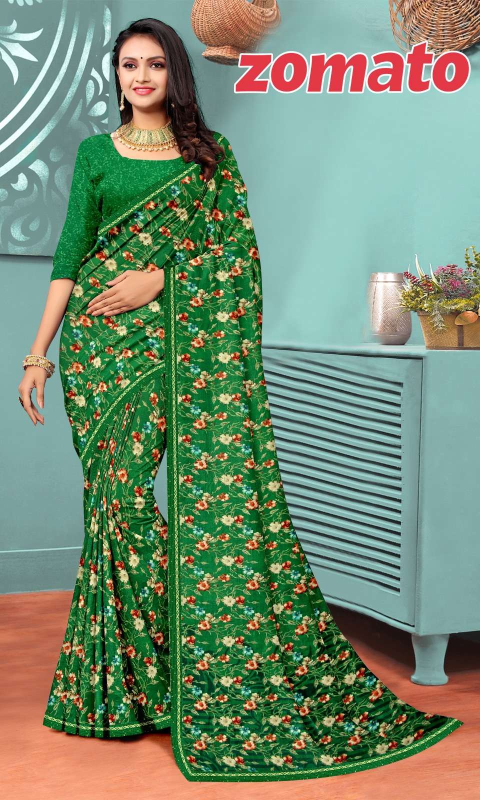 ZOMETO Renial fancy flower print Saree Wholesale catalog