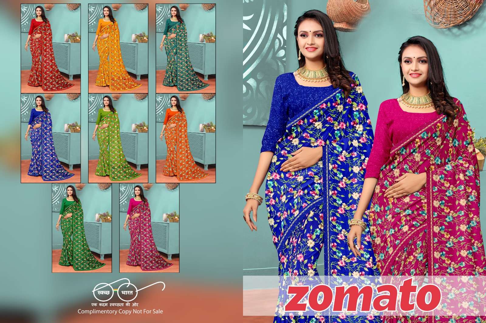ZOMETO Renial fancy flower print Saree Wholesale catalog