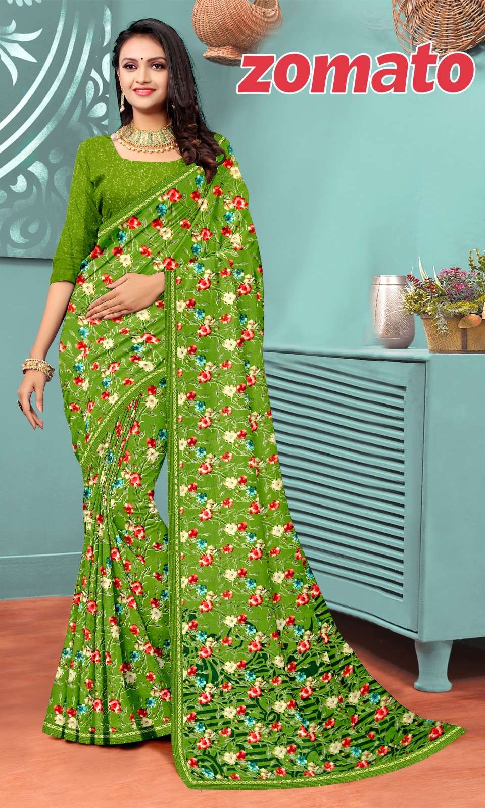 ZOMETO Renial fancy flower print Saree Wholesale catalog