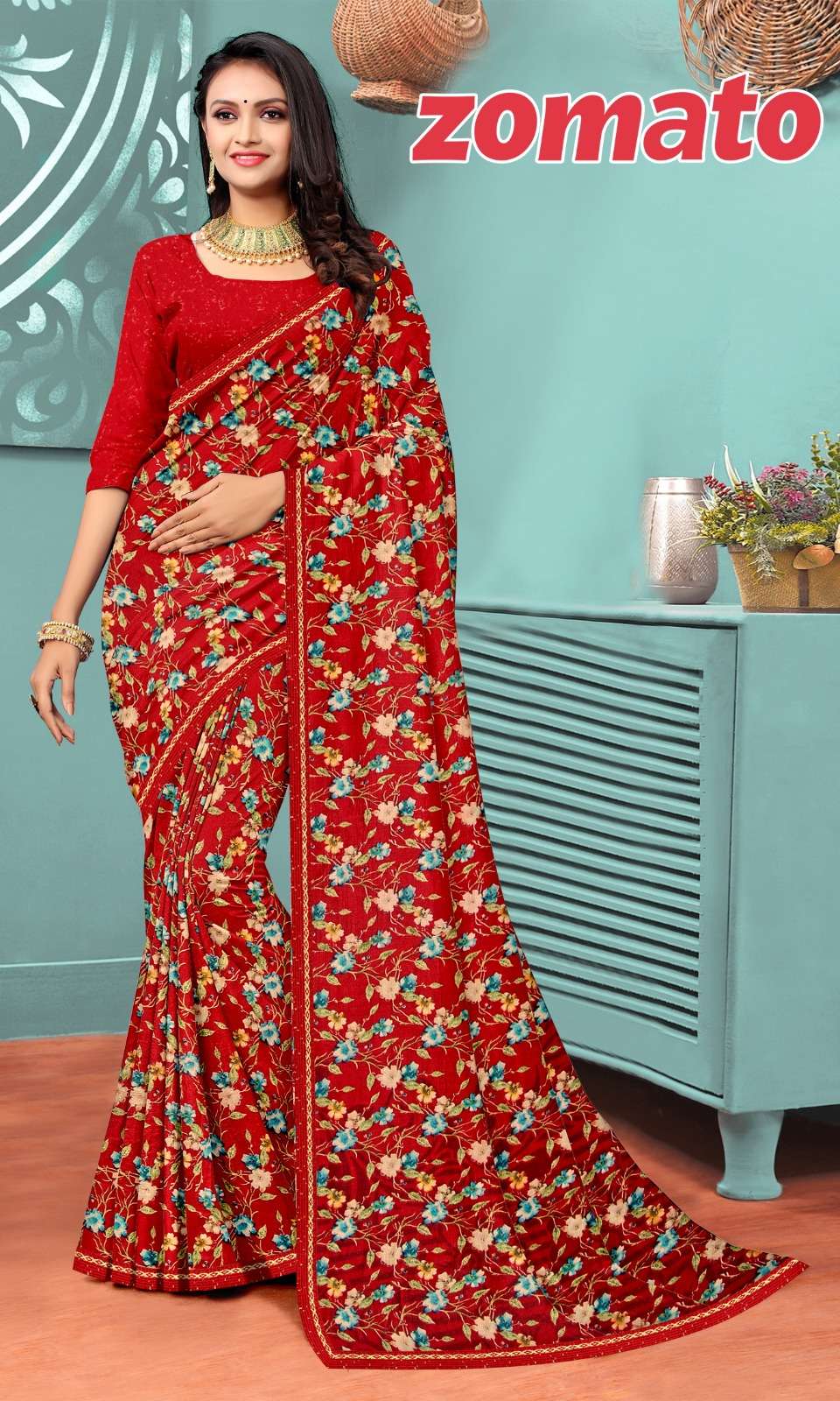 ZOMETO Renial fancy flower print Saree Wholesale catalog