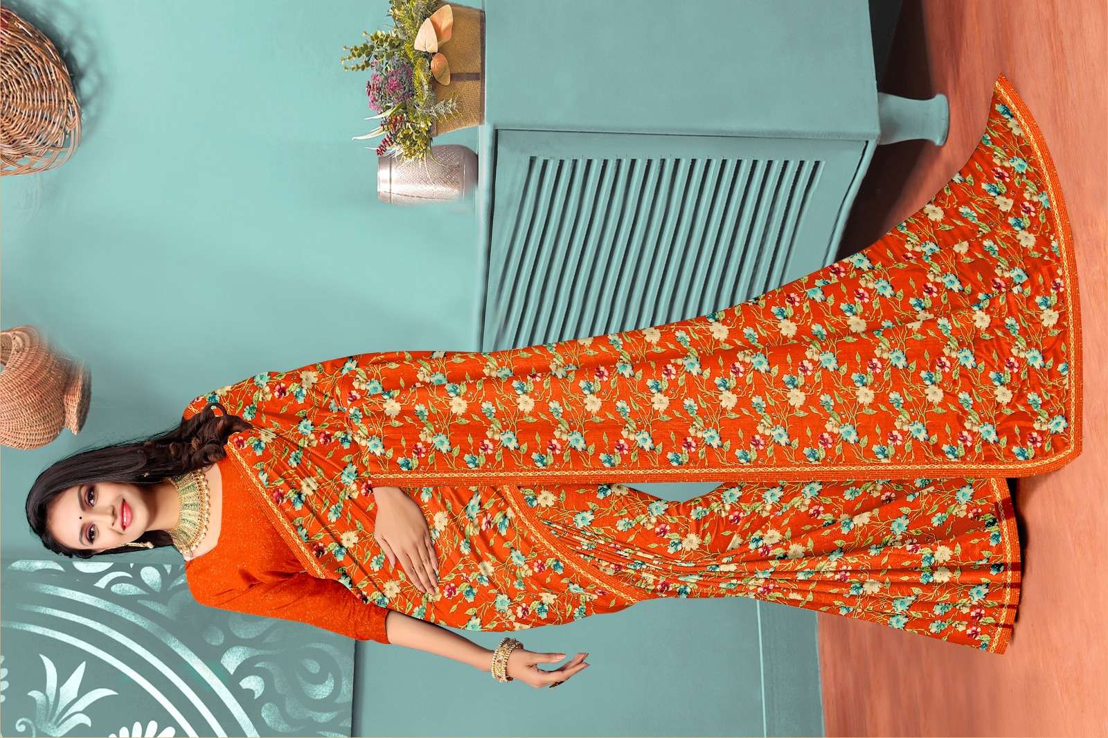 ZOMETO Renial fancy flower print Saree Wholesale catalog