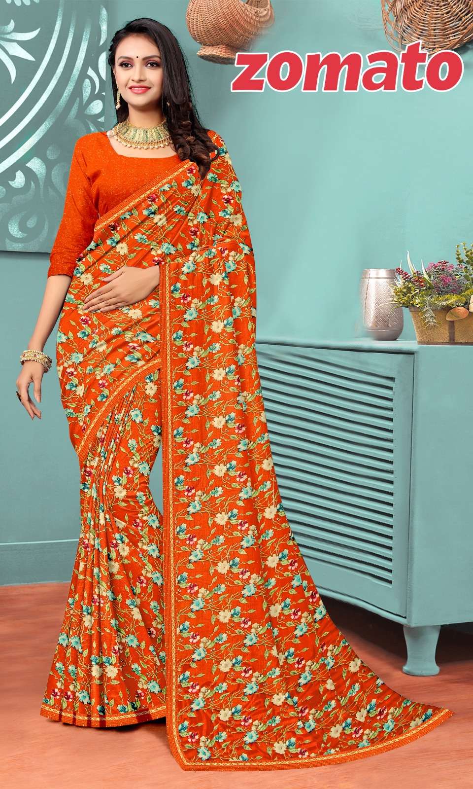 ZOMETO Renial fancy flower print Saree Wholesale catalog