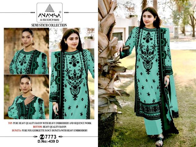 Anamsa 439 A To D Rayon Embroidered Salwar Kameez Wholesale catalog