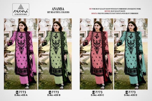 Anamsa 439 A To D Rayon Embroidered Salwar Kameez Wholesale catalog