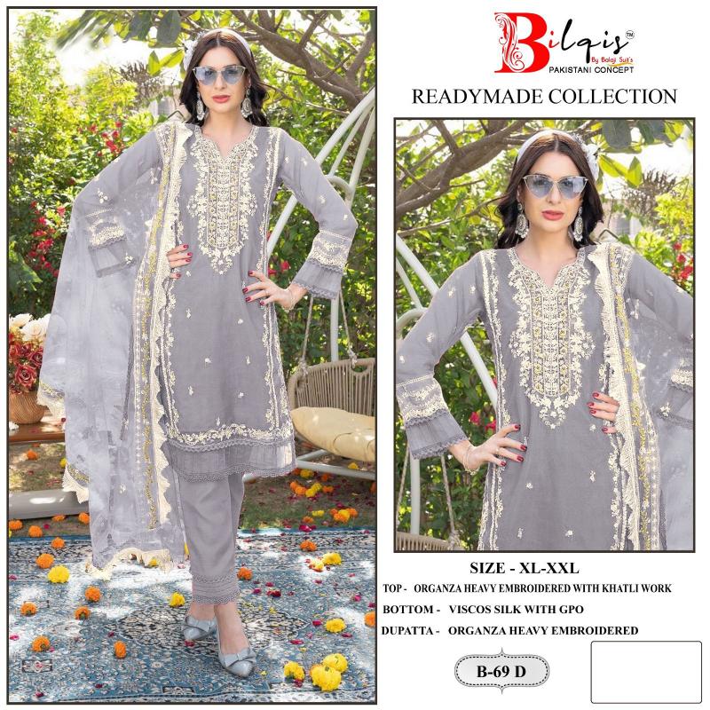 Bilqis B 69 A To D Organza Pakistani Suits Wholesale catalog