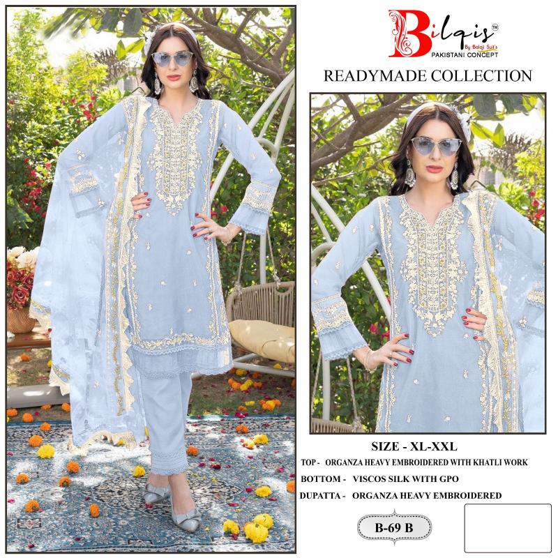 Bilqis B 69 A To D Organza Pakistani Suits Wholesale catalog