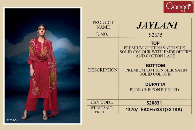 GANGA JAYLANI 2635 Dress Materials Wholesale catalog