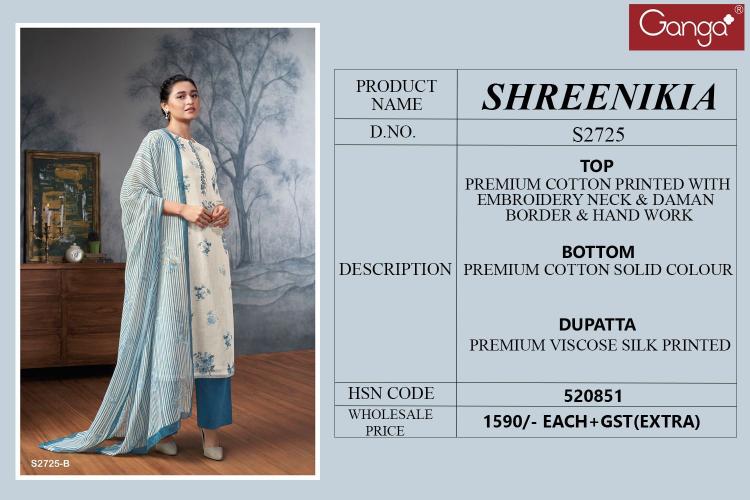 GANGA SHREENIKIA 2725 Dress Materials Wholesale catalog