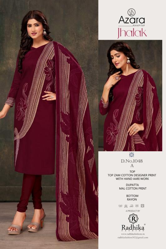 Radhika Azara Jhalak Cotton Designer Printed Dress Material Wholesale catalog