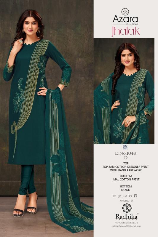 Radhika Azara Jhalak Cotton Designer Printed Dress Material Wholesale catalog